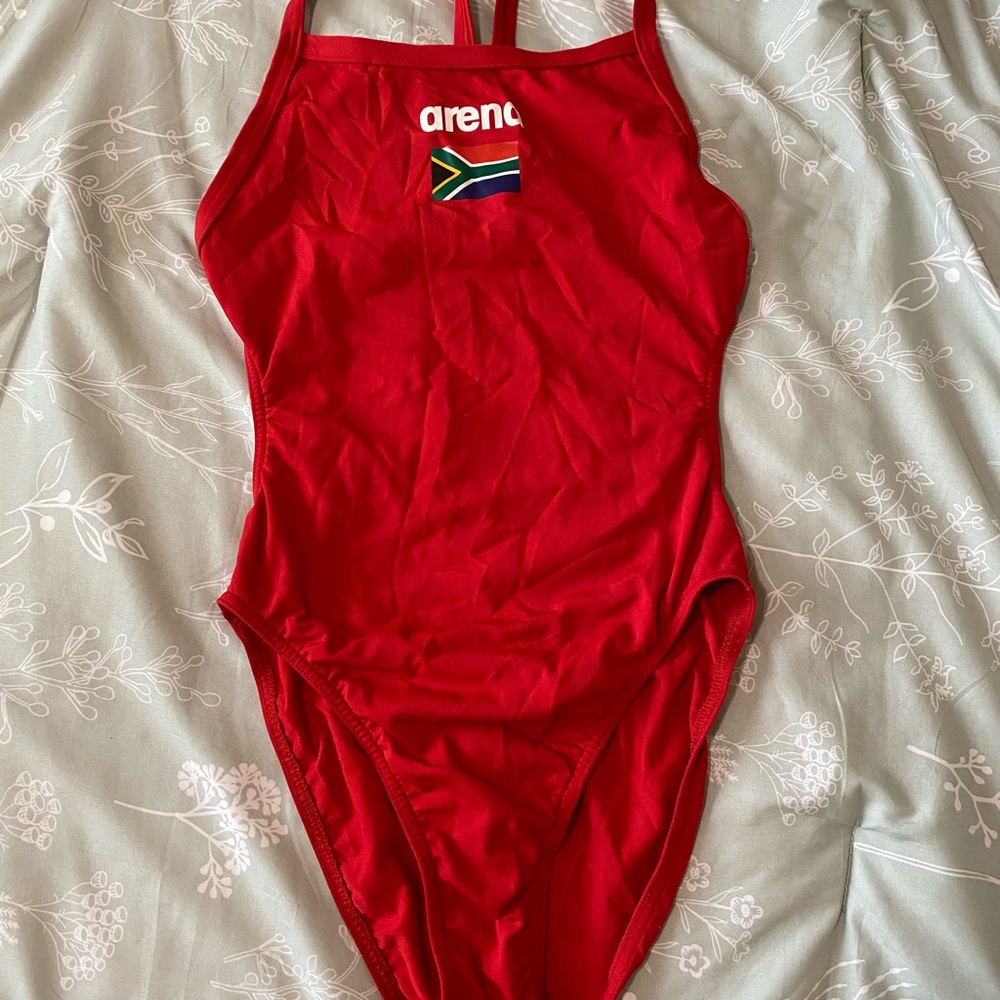 Arena Red Swimsuit with South African flag